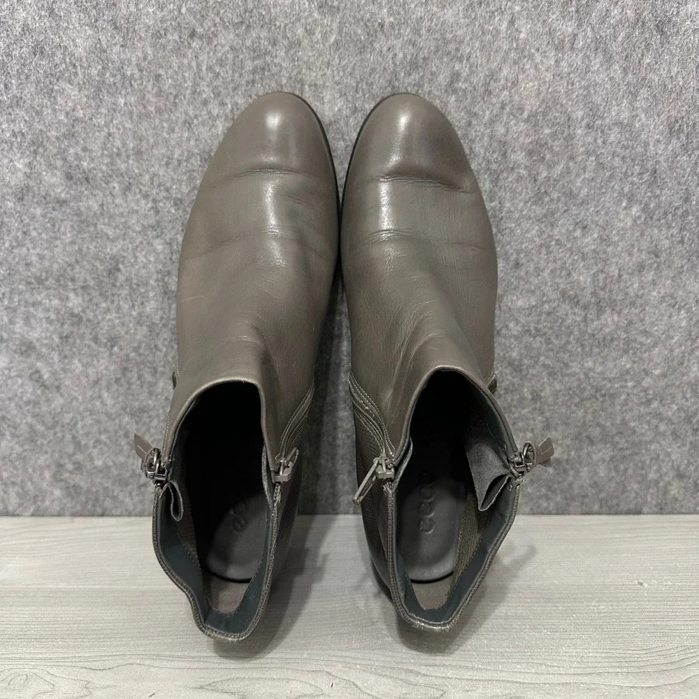 ECCO Touch 35 Ankle Boots Womens 42 US 11-11.5 Grey Leather Block Heel‎ Booties